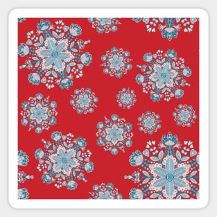 Blue, Pink and Red Mandala Snowflake Repeat Pattern Sticker